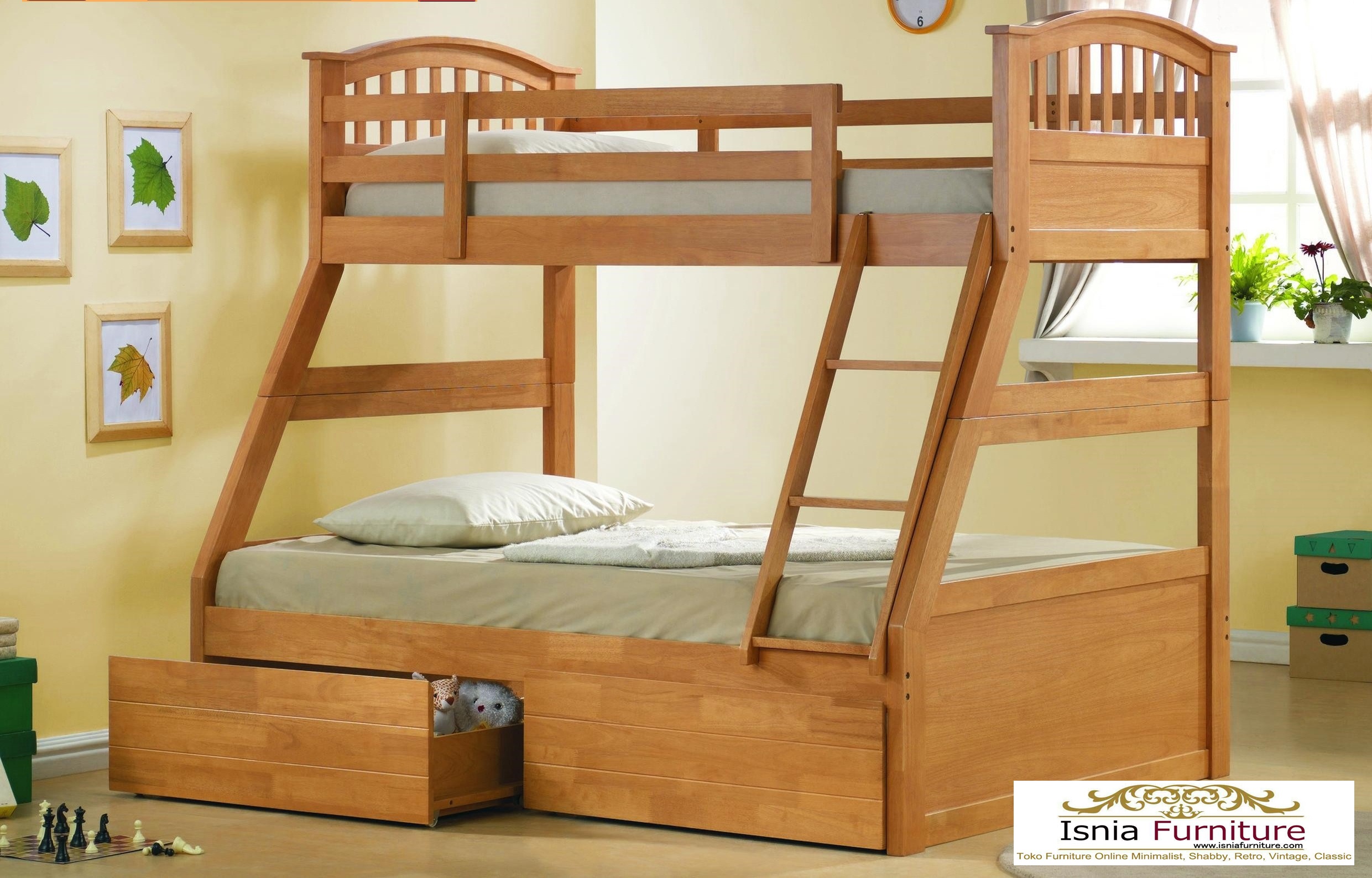 set-kamar-anak-tingkat-jati-minimalis-laci Set Kamar Tidur Anak Ranjang Tingkat Minimalis Kayu Jati Murah