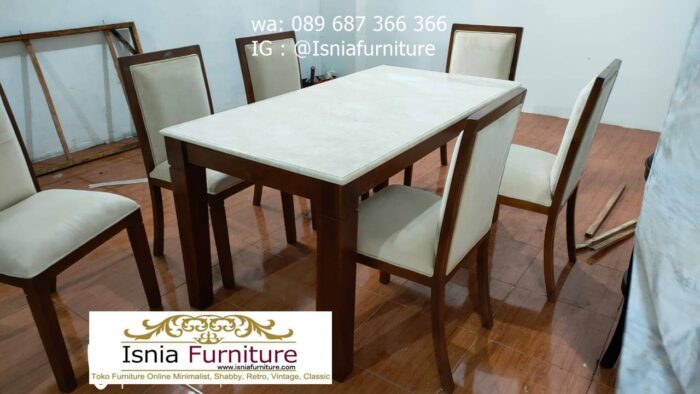 meja-makan-jati-marmer-desain-6-kursi-minimalis-700x394 Jual Set Meja Makan Jati Marmer Minimalis Murah